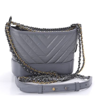 Chanel Aged Calfskin Chevron Quilted Small Gabrielle Hobo Grey 3 of 11
