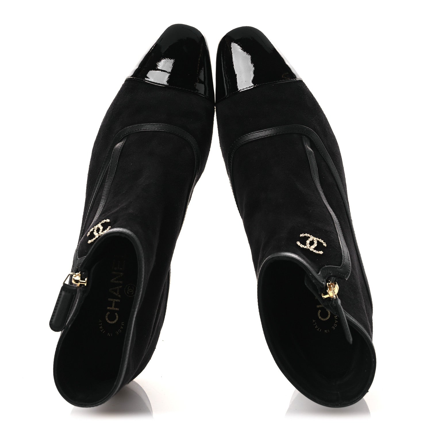 Chanel Suede Lambskin Patent Calfskin CC Cap Toe Ankle Boots 40 Black 2 of 12