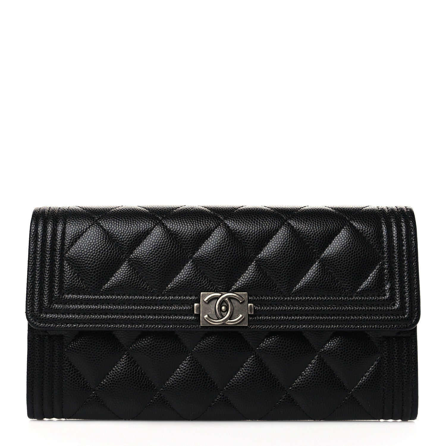 Chanel Caviar Quilted Large Boy Gusset Flap Wallet Black 1 of 8