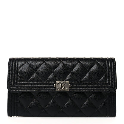 Chanel Caviar Quilted Large Boy Gusset Flap Wallet Black 1 of 8