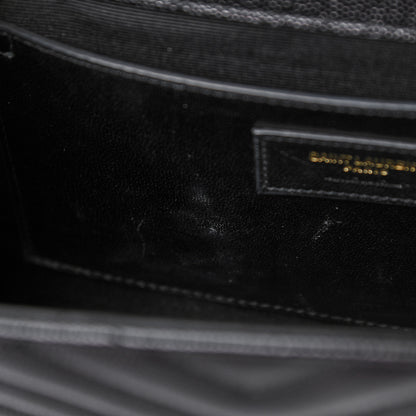 Saint Laurent Grain De Poudre Matelasse Chevron Medium Monogram Satchel Black 11 of 11