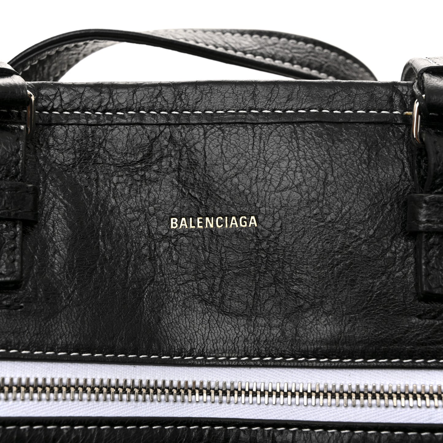 Agneau Arena Striped Patchwork East West Barbes Shopper Black White