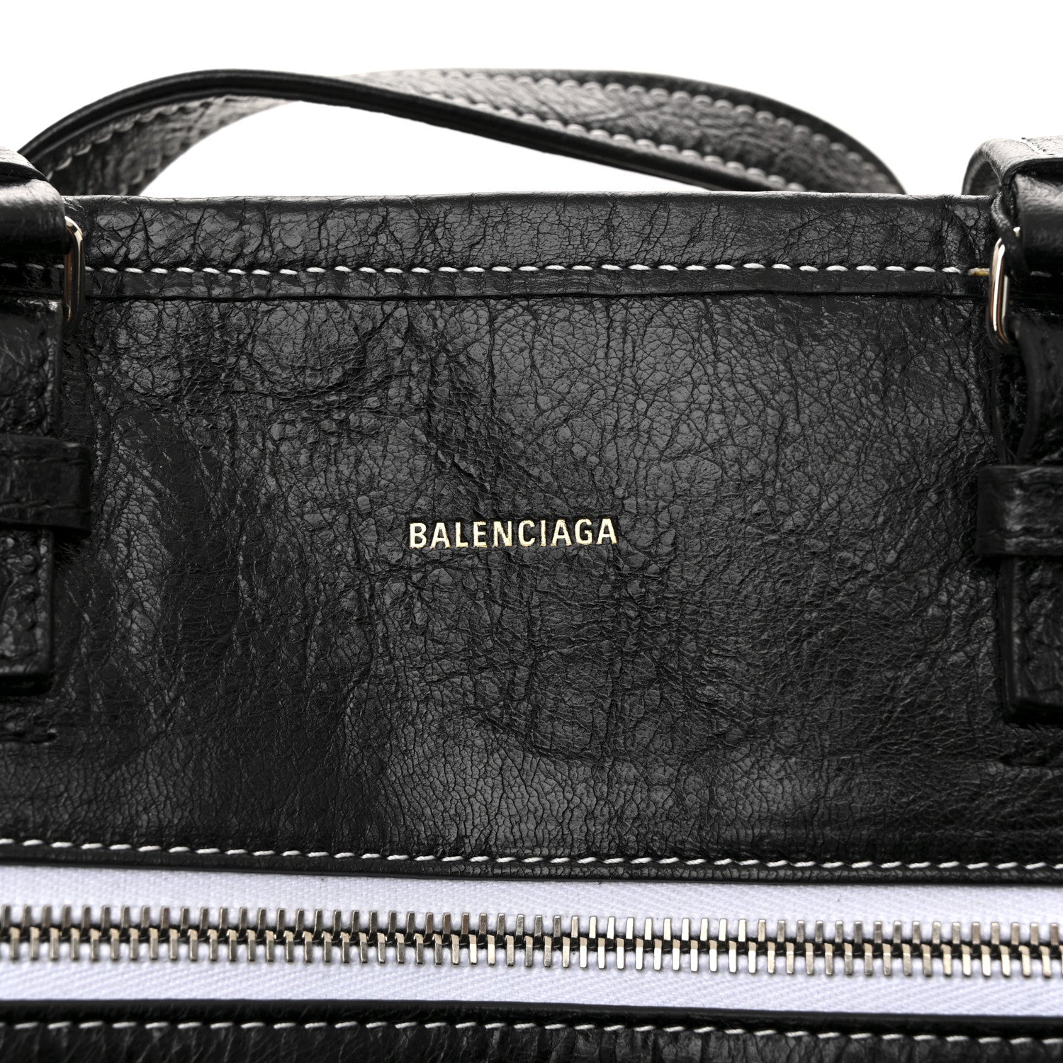 Balenciaga Agneau Arena Striped Patchwork East West Barbes Shopper Black White 6 of 12