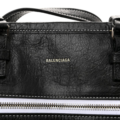 Balenciaga Agneau Arena Striped Patchwork East West Barbes Shopper Black White 6 of 12