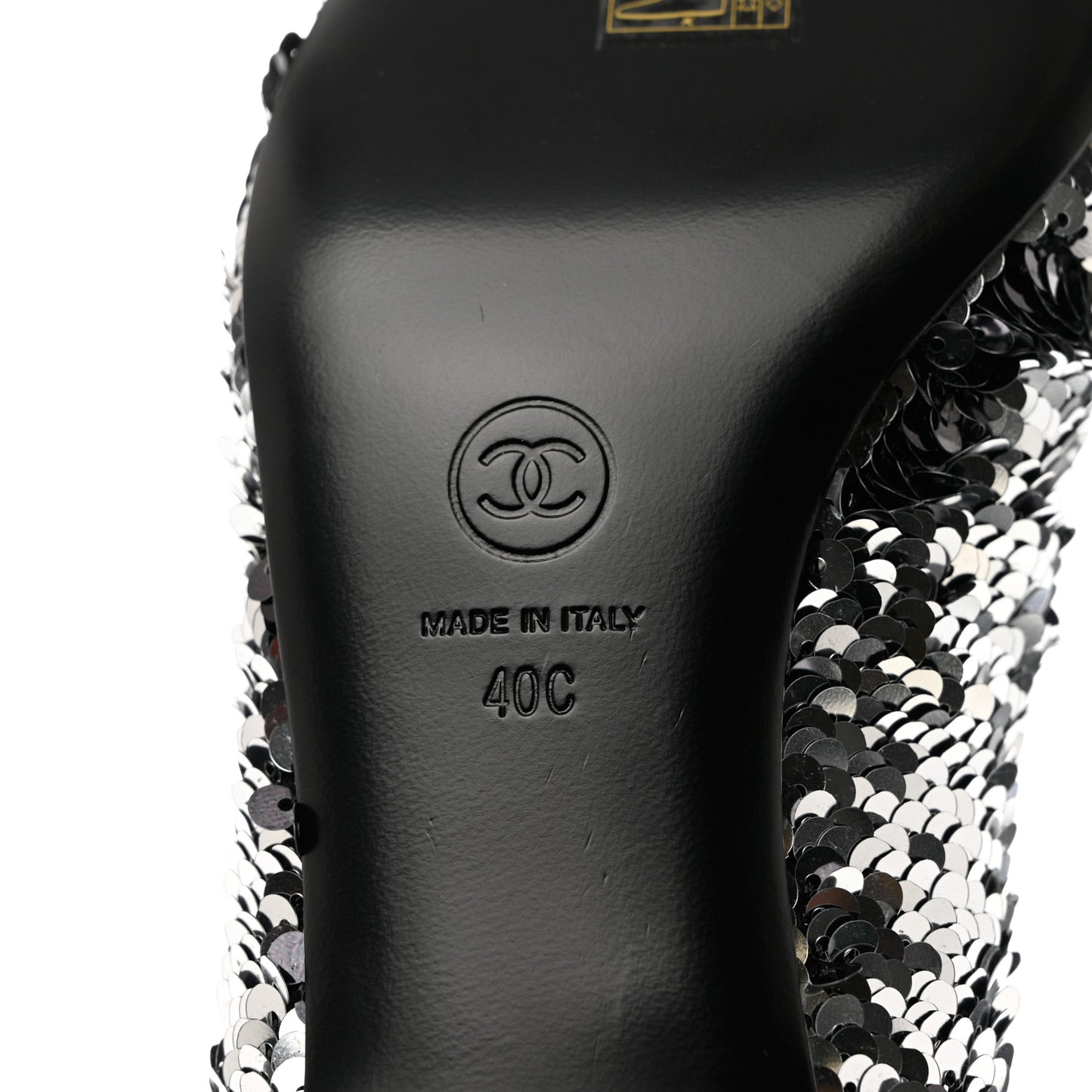 Sequin Patent Calfskin CC Pumps 40 Black Silver