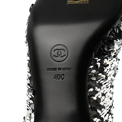 Chanel Sequin Patent Calfskin CC Pumps 40 Black Silver 8 of 10