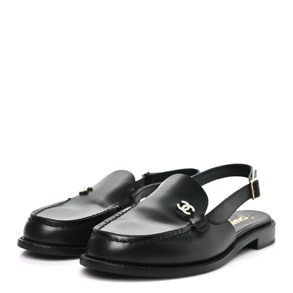 Chanel Calfskin Crystal Slingback Loafers 40 Black 4 of 9