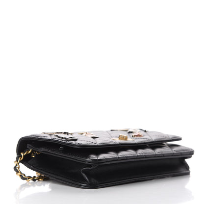 Chanel Aged Calfskin Quilted Lucky Charms 2.55 Reissue Wallet On Chain WOC Black 4 of 12