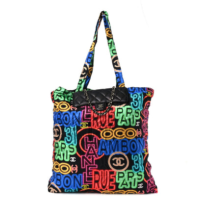 Chanel Caviar Fabric Graffiti Foldable Tote Bag With Chain Black Multicolor 3 of 19