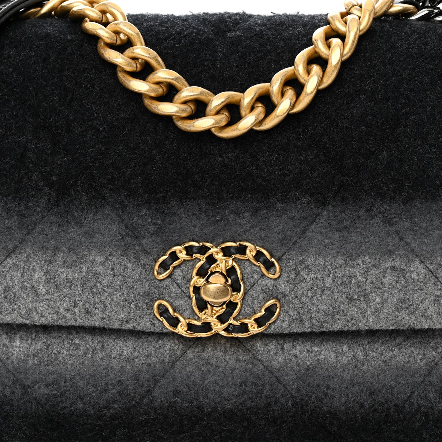 Wool Quilted Medium Chanel 19 Flap Black Grey