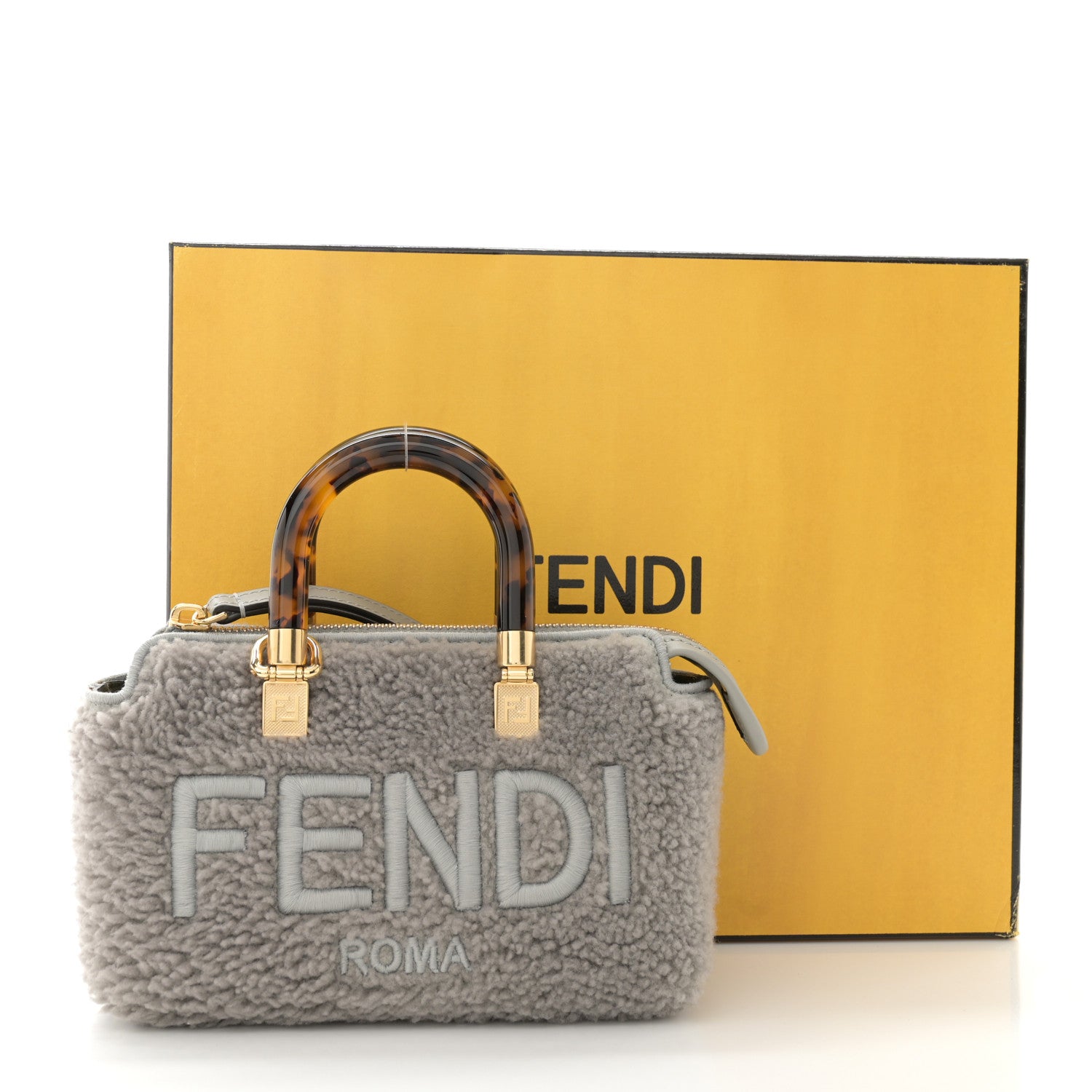 Fendi Sheepskin Vitello King Plexiglass Logo Embroidered Mini By The Way Top Handle Boston Ghiaccio 12 of 12
