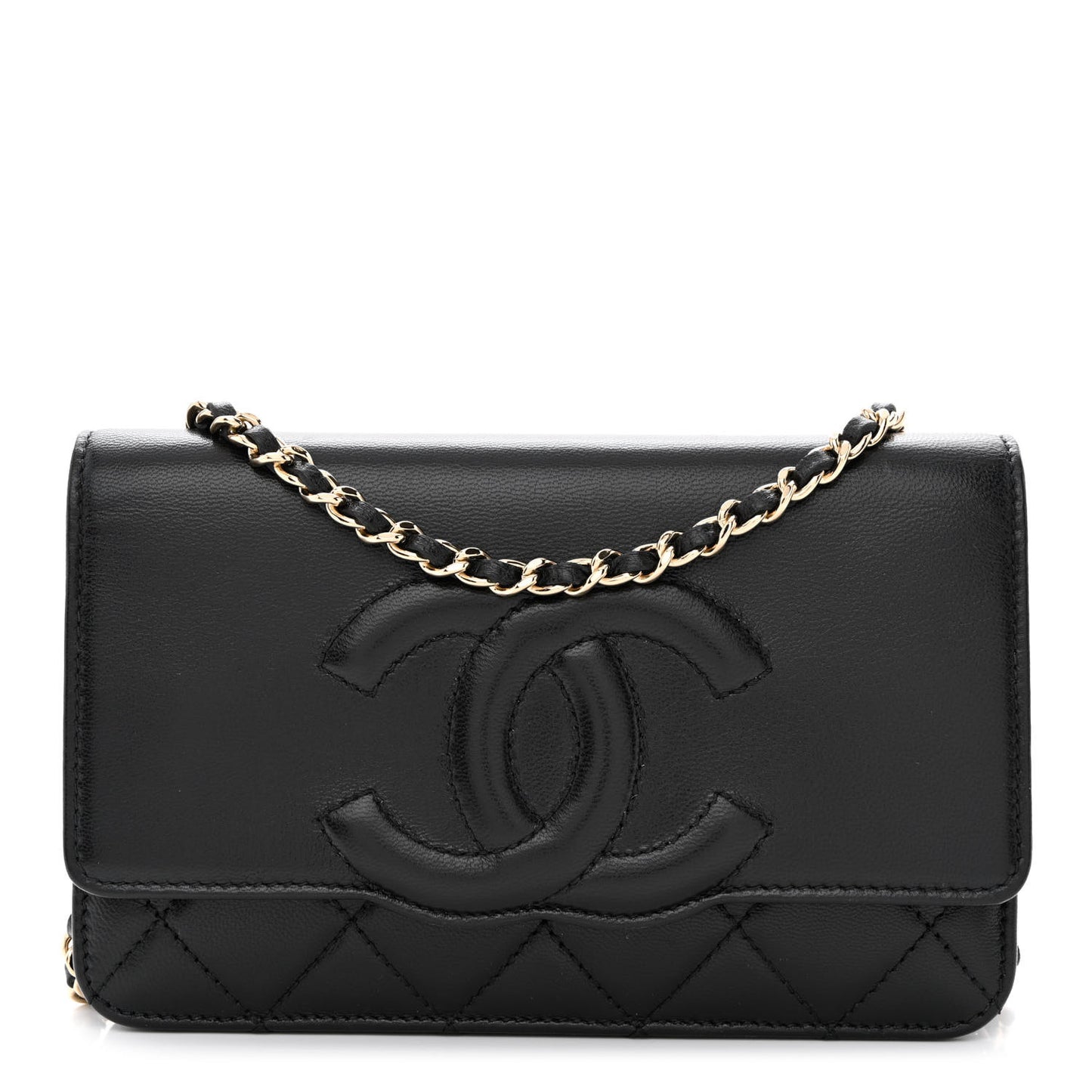 Goatskin Quilted Timeless CC Wallet On Chain WOC Black
