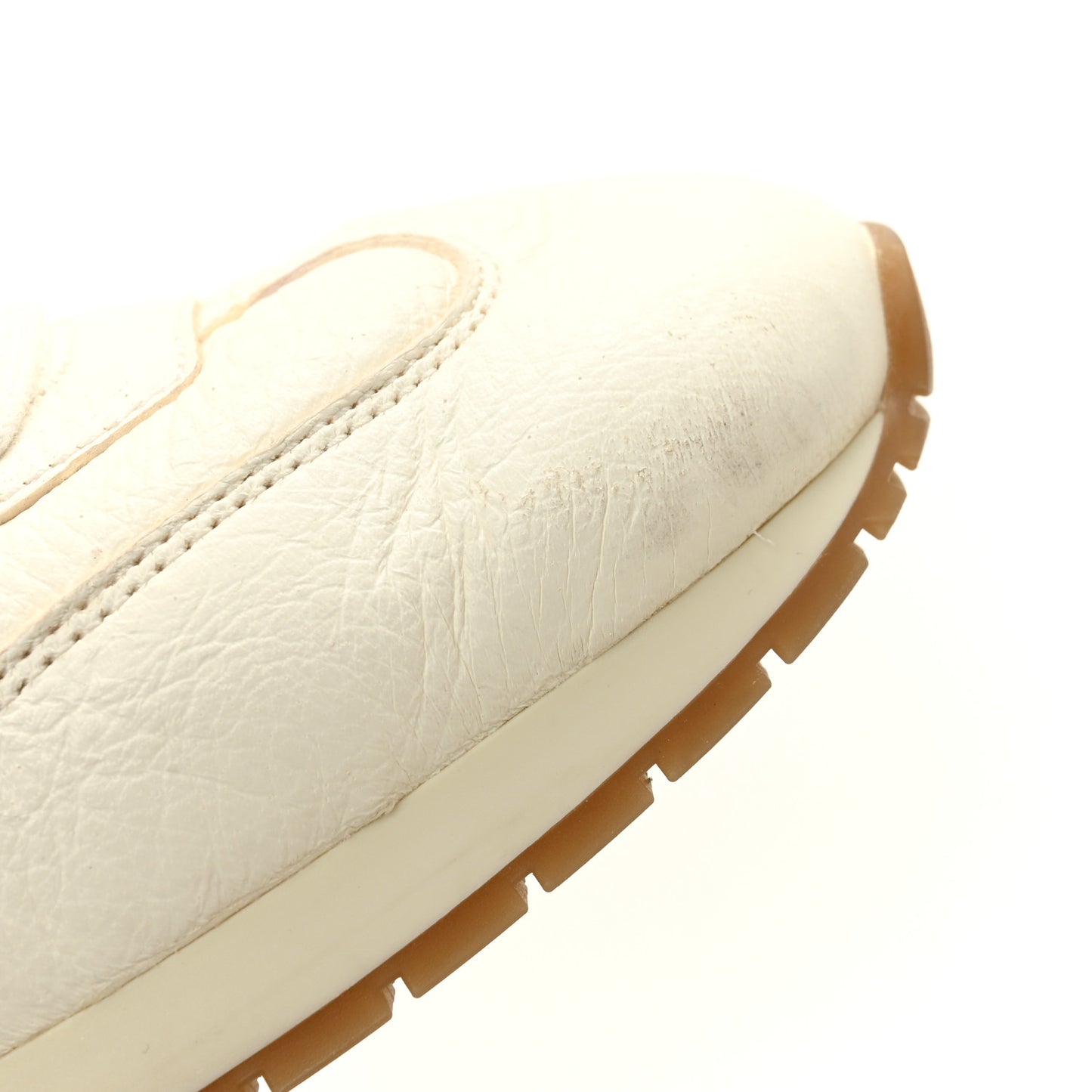 Calfskin Metal Triangle Logo Womens Sneakers 40 Neutral