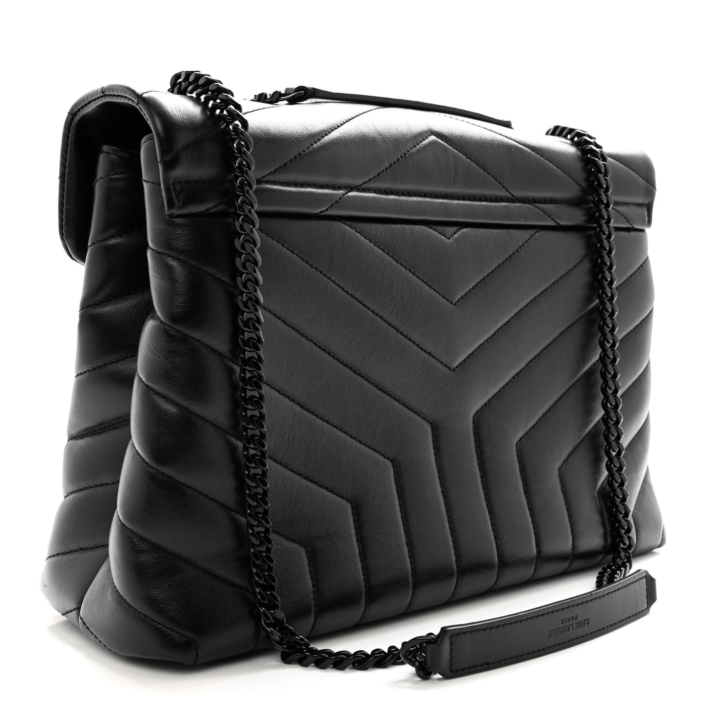 Calfskin Y Quilted Monogram Monochrome Medium Loulou Chain Satchel Black