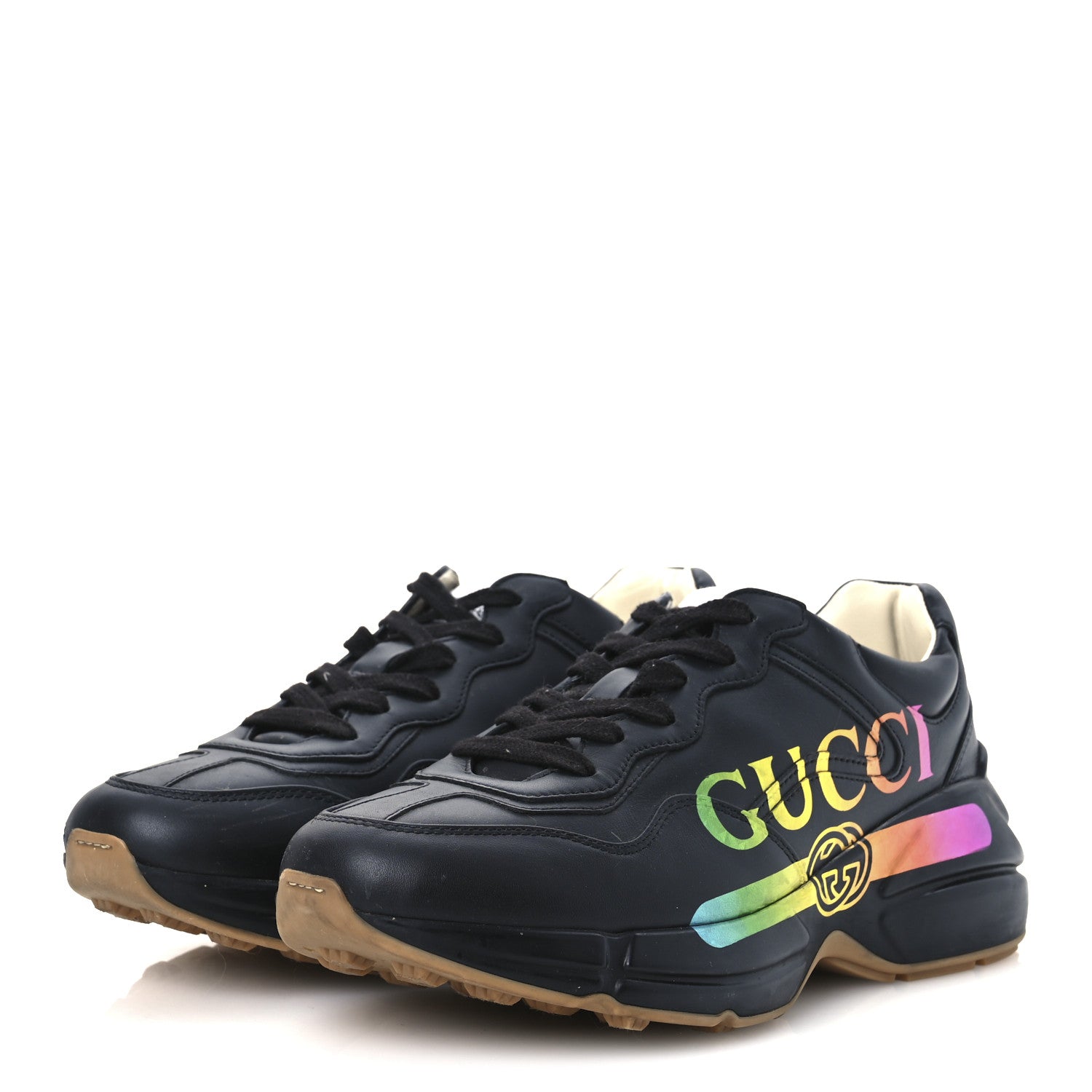 Gucci Calfskin Iridescent Logo Womens Rhyton Sneakers 38.5 Black 4 of 14