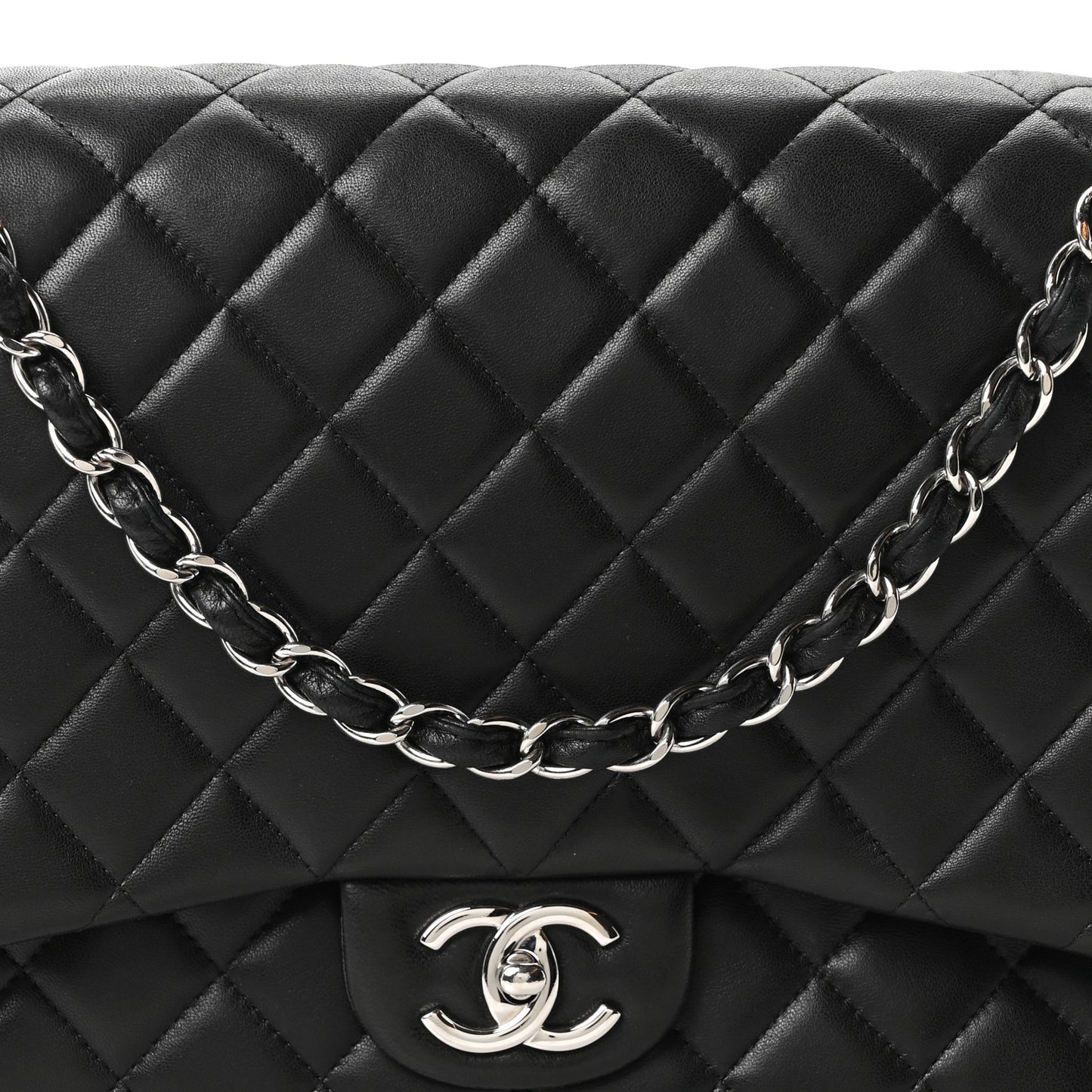 Lambskin Quilted Maxi Double Flap Black