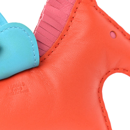 Hermes Milo Lambskin Grigri Rodeo Horse Bag Charm MM Orange Poppy Rose Azalee Bleu Azteque 3 of 4