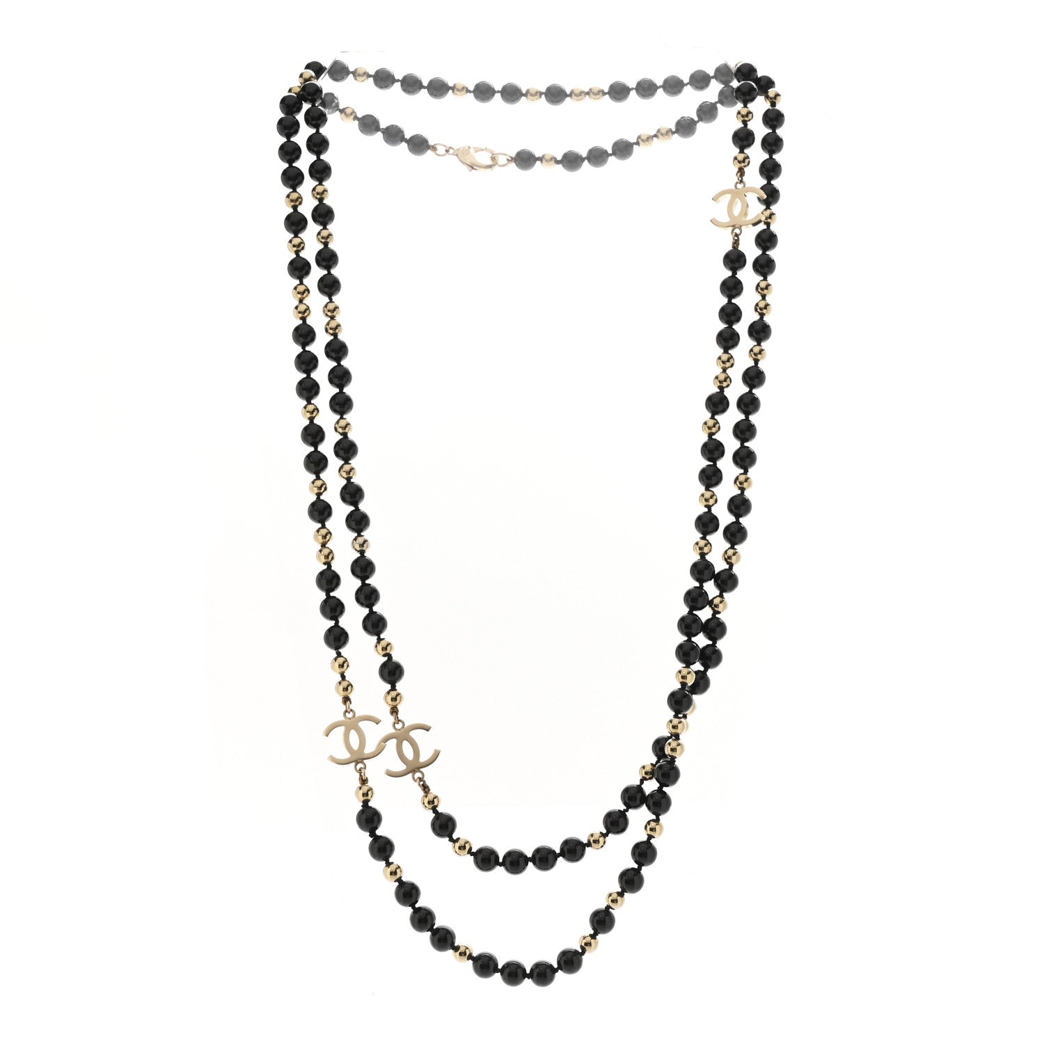 Chanel Metal Beaded CC Long Necklace Gold Black 3 of 6