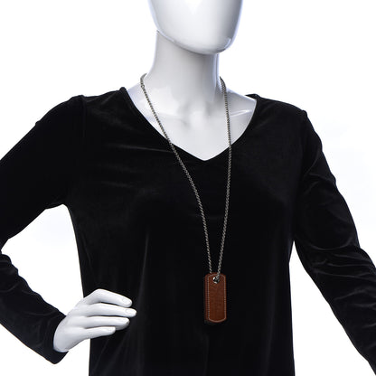 Hermes Palladium Natural Barenia Dog Tag Long Necklace Fauve 2 of 7