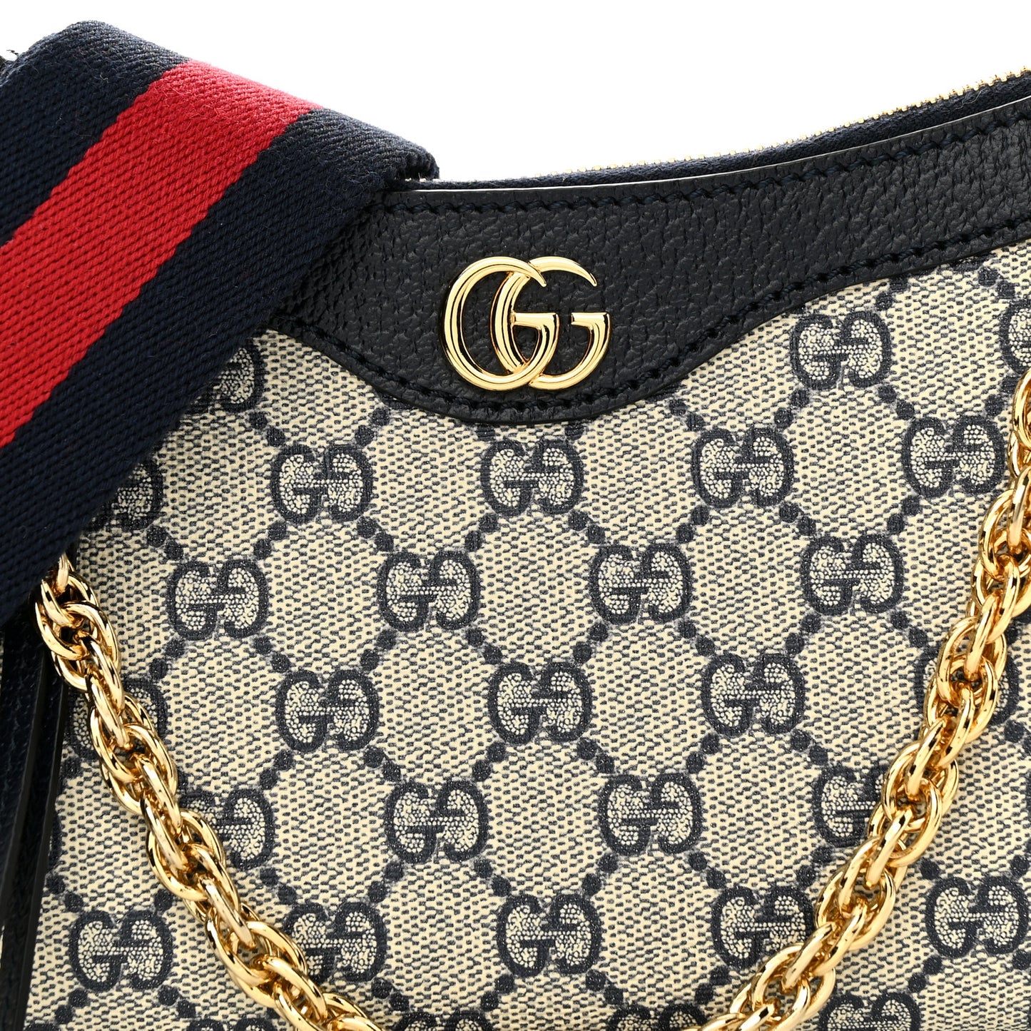 GG Supreme Monogram Textured Dollar Calfskin Web Small Ophidia GG Handbag Beige Blue