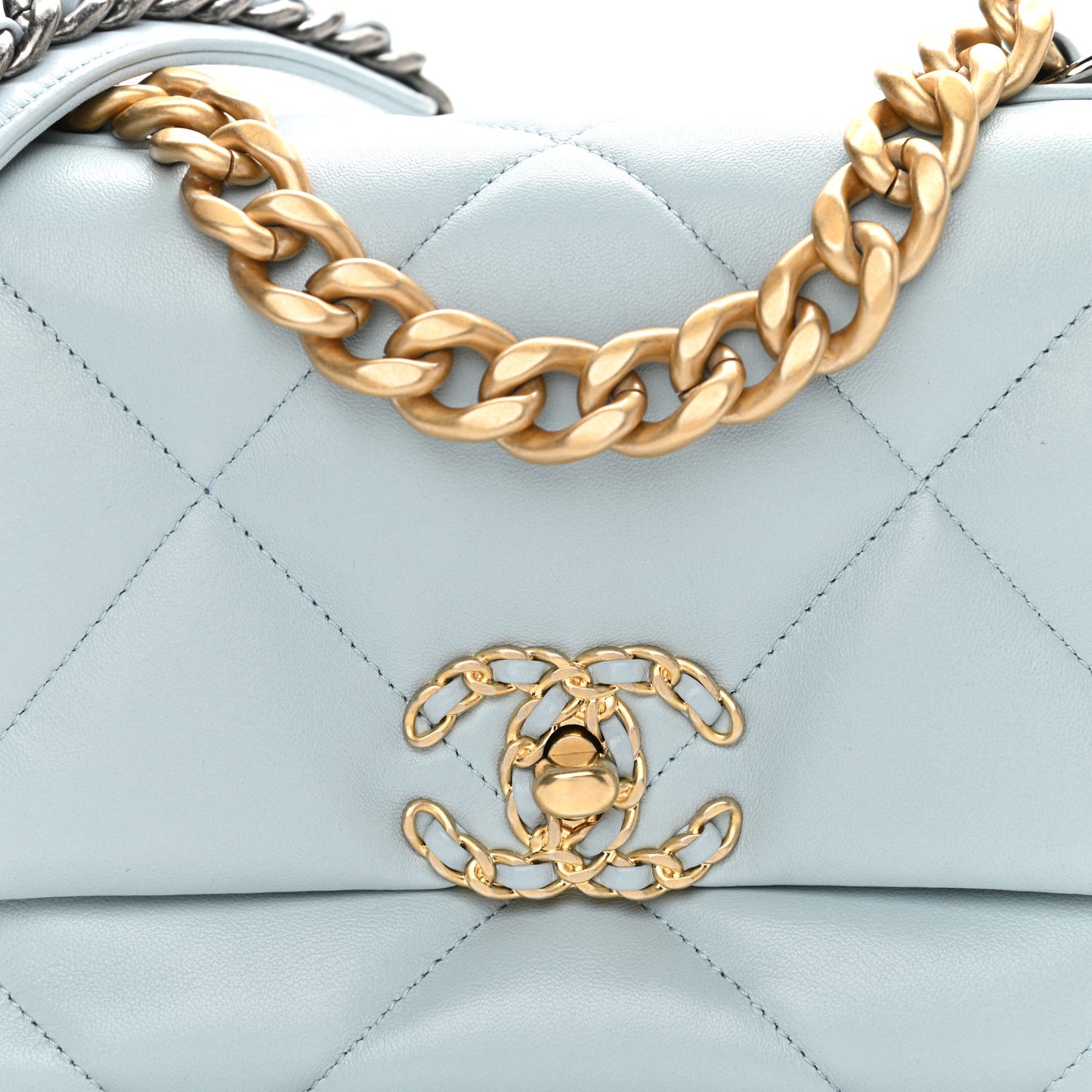 Lambskin Quilted Medium Chanel 19 Flap Light Blue