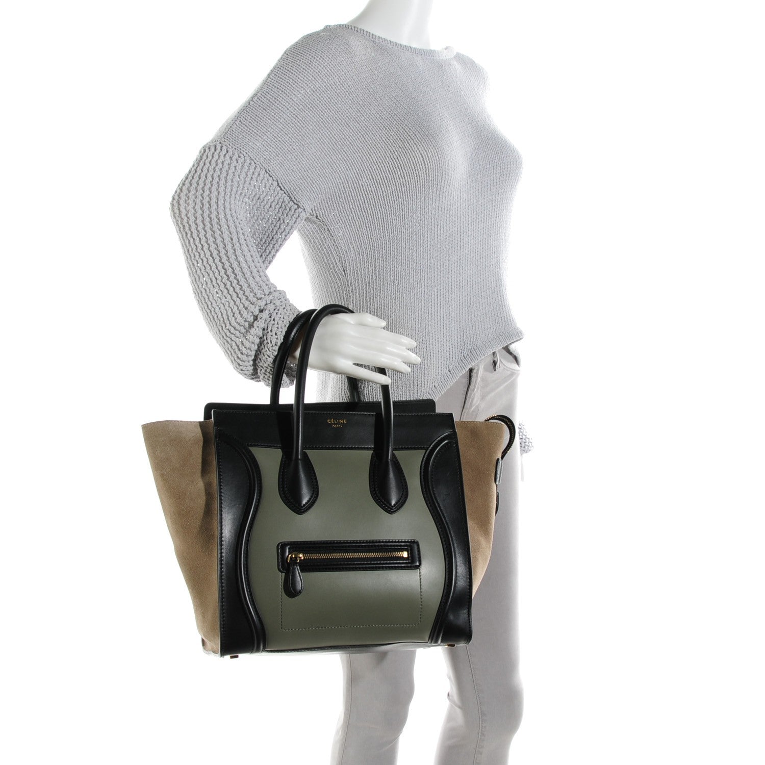 Celine Smooth Calfskin Suede Mini Tri-Color Luggage Almond 2 of 8