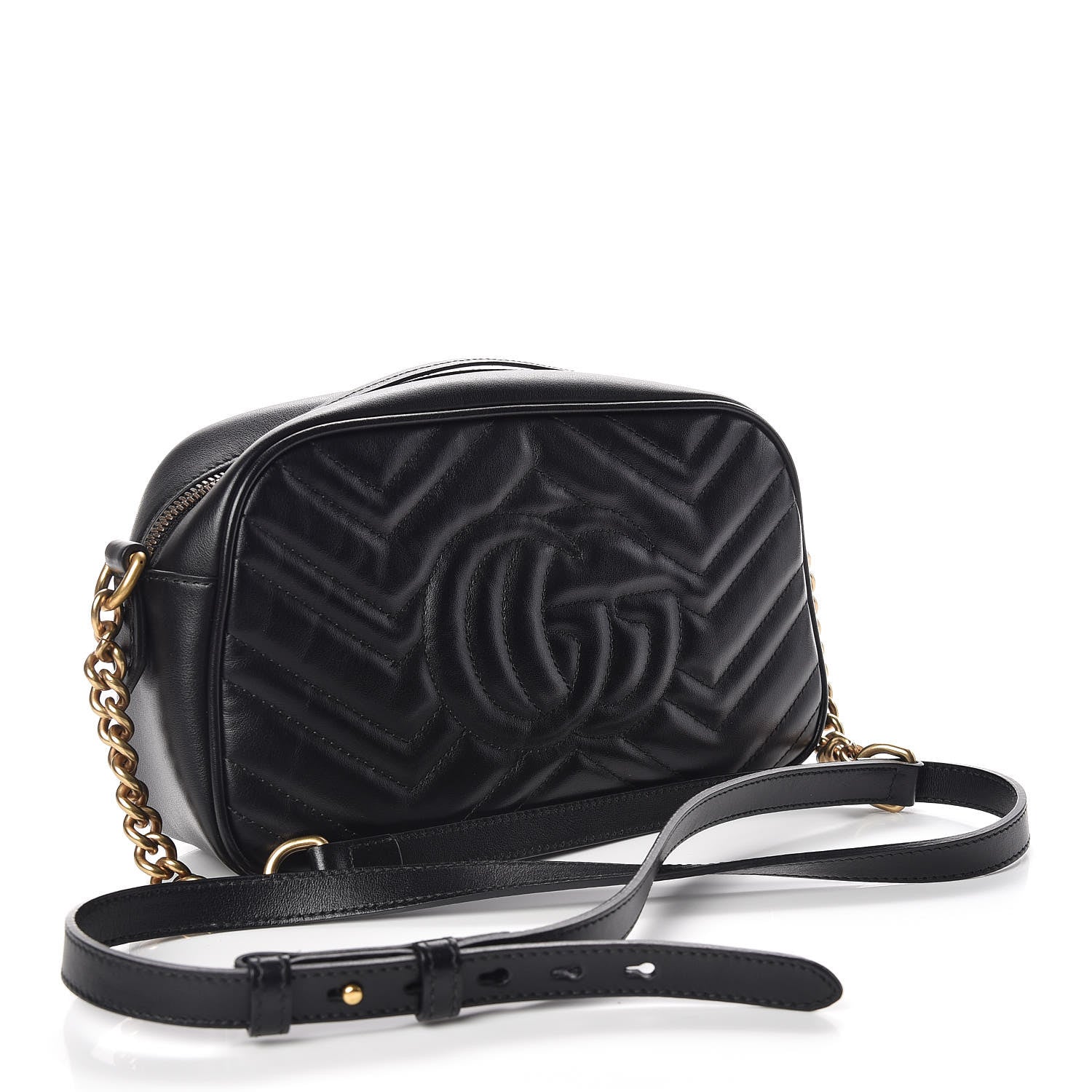 Gucci Calfskin Matelasse Small GG Marmont Chain Shoulder Bag Black 3 of 10