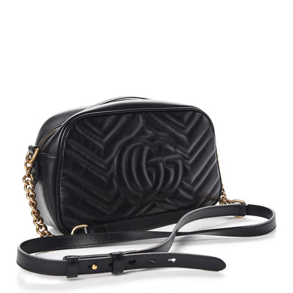 Gucci Calfskin Matelasse Small GG Marmont Chain Shoulder Bag Black 3 of 10
