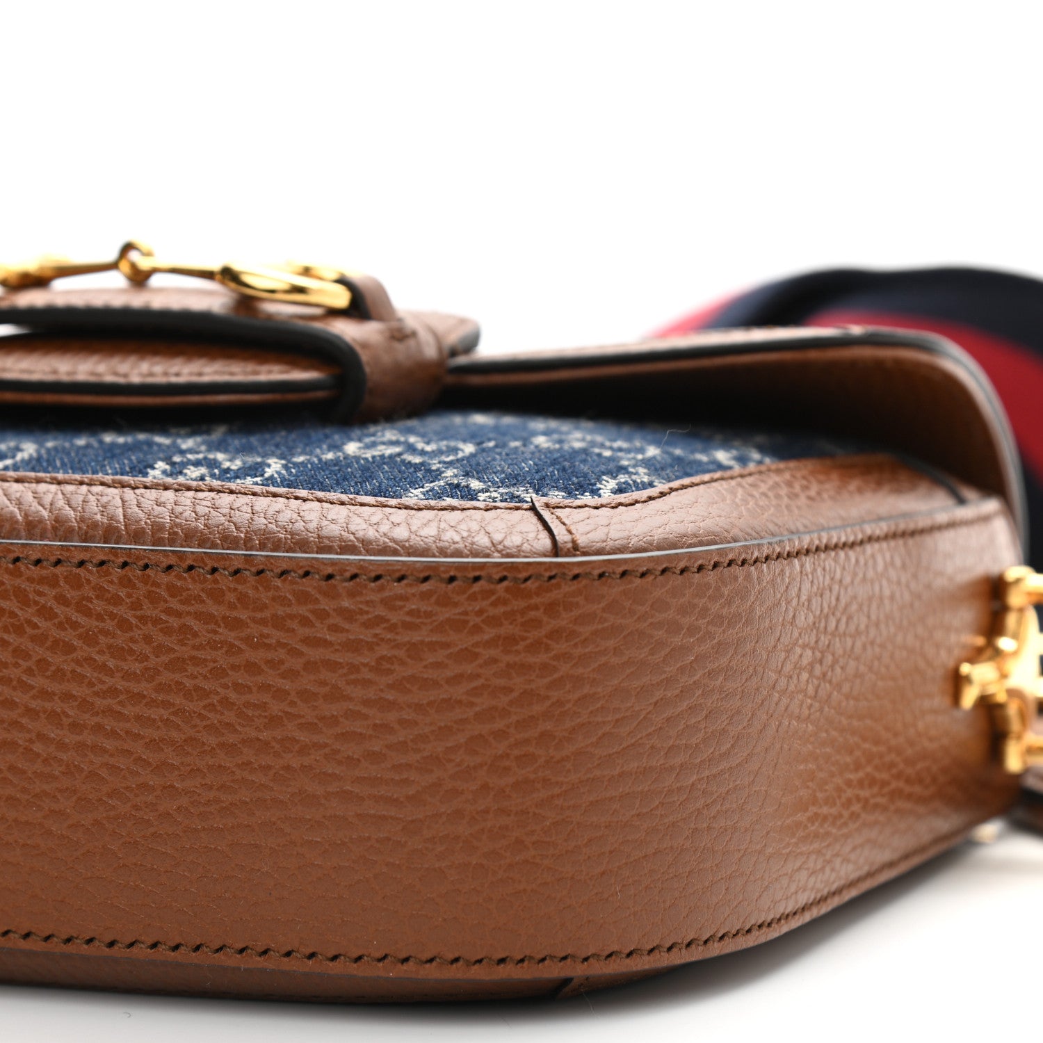 Gucci New Denim GG Monogram Dollar Calfskin Web Mini Horsebit 1955 Shoulder Bag Blue Tea Cuir Epilog 10 of 10