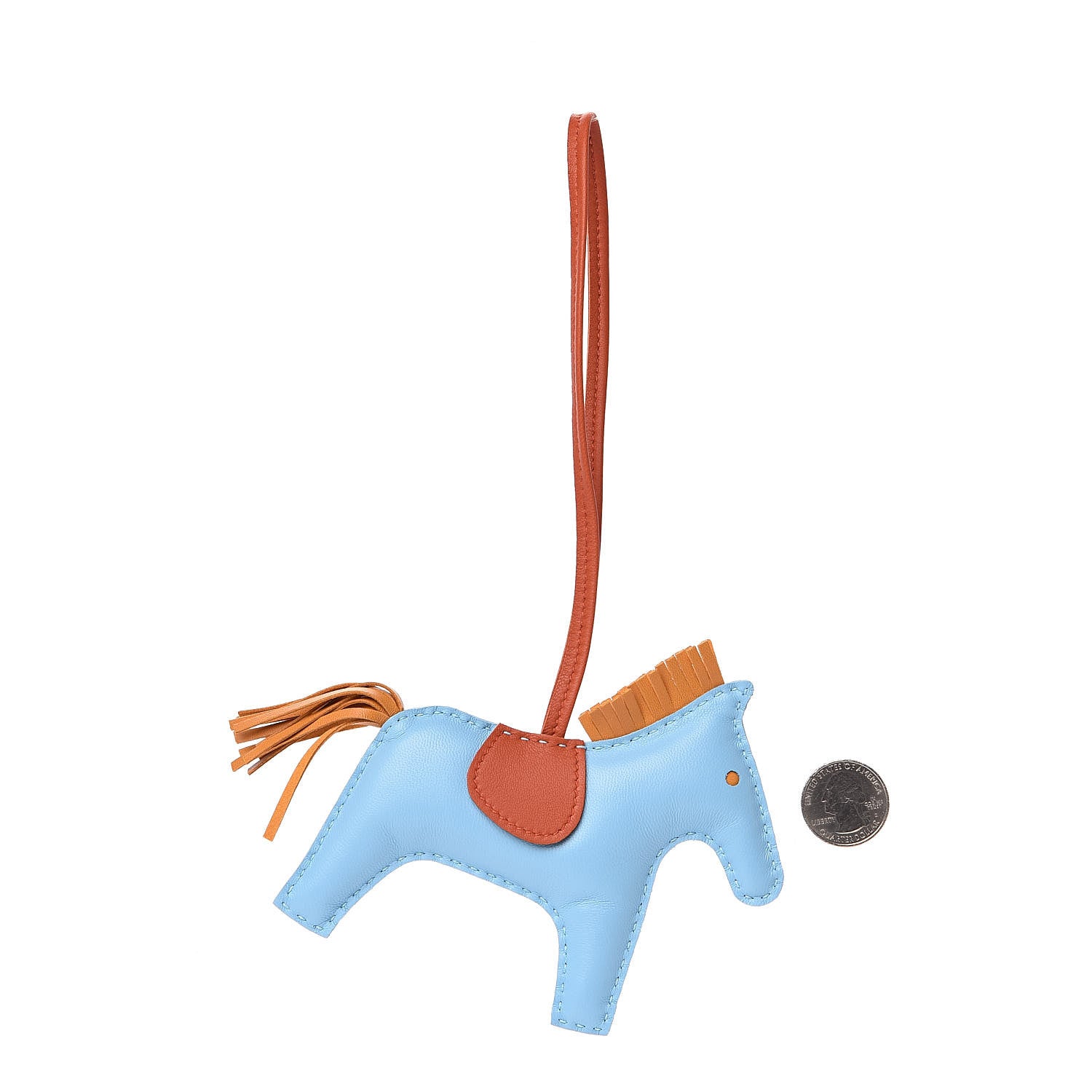 Hermes Milo Lambskin Grigri Rodeo Horse Bag Charm MM Celeste Naturel Bouton D'Or Cornaline 2 of 4