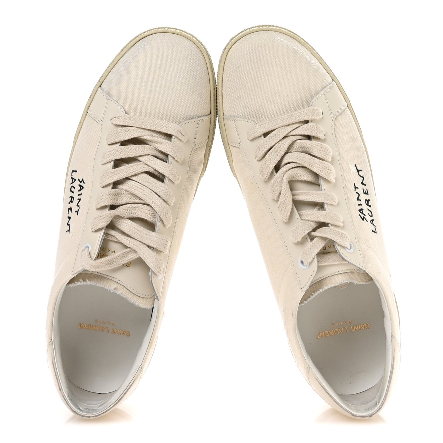 Distressed Canvas Court Classic Sneakers 41 Panna