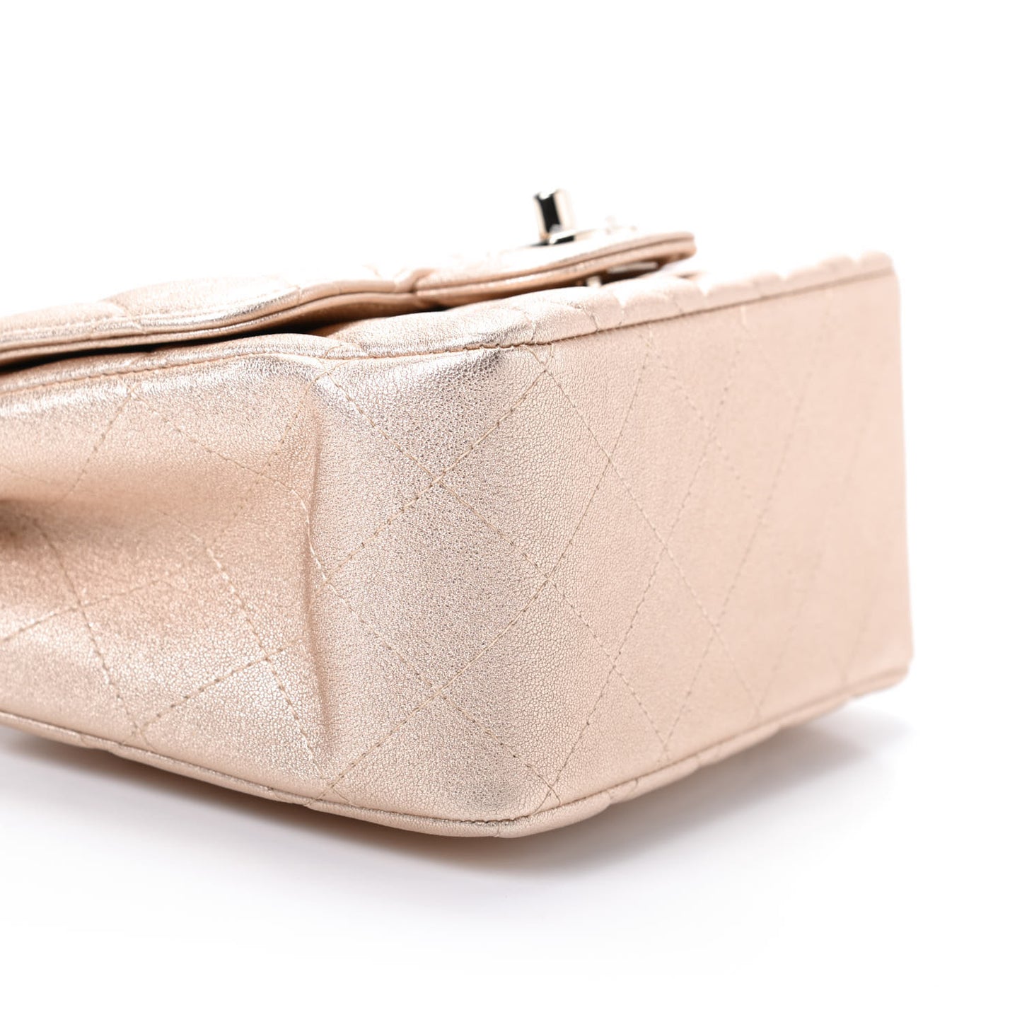 Metallic Lambskin Quilted Mini Square Flap Gold