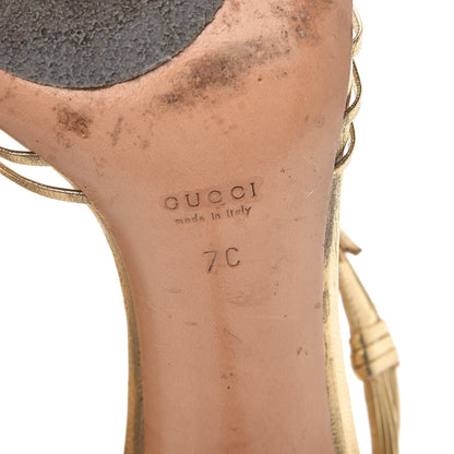 Gucci Metallic Calfskin Strappy Sandals 7 Gold 8 of 24