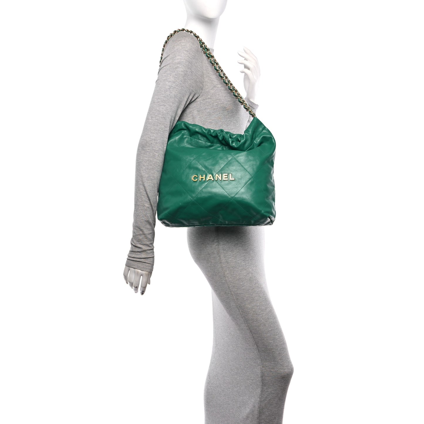 Shiny Calfskin Quilted Small Chanel 22 Green