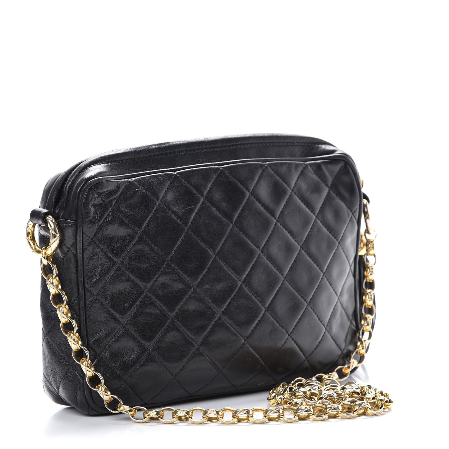 Lambskin Quilted CC Tassel Camera Case Black