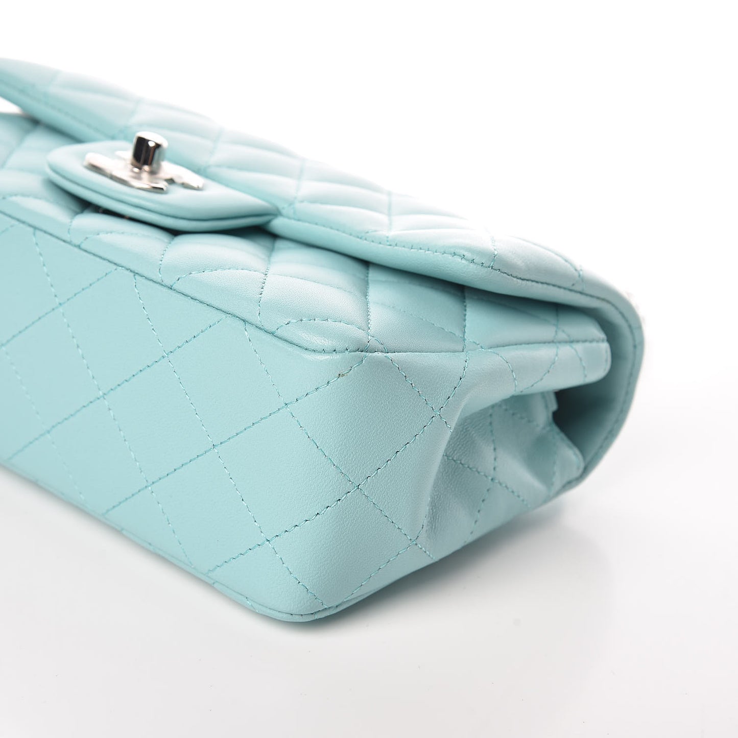 Lambskin Quilted Mini Rectangular Flap Light Blue