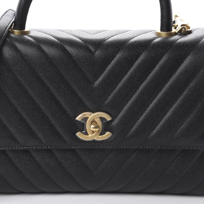 Chanel Caviar Chevron Quilted Small Coco Handle Flap Black 17 of 17