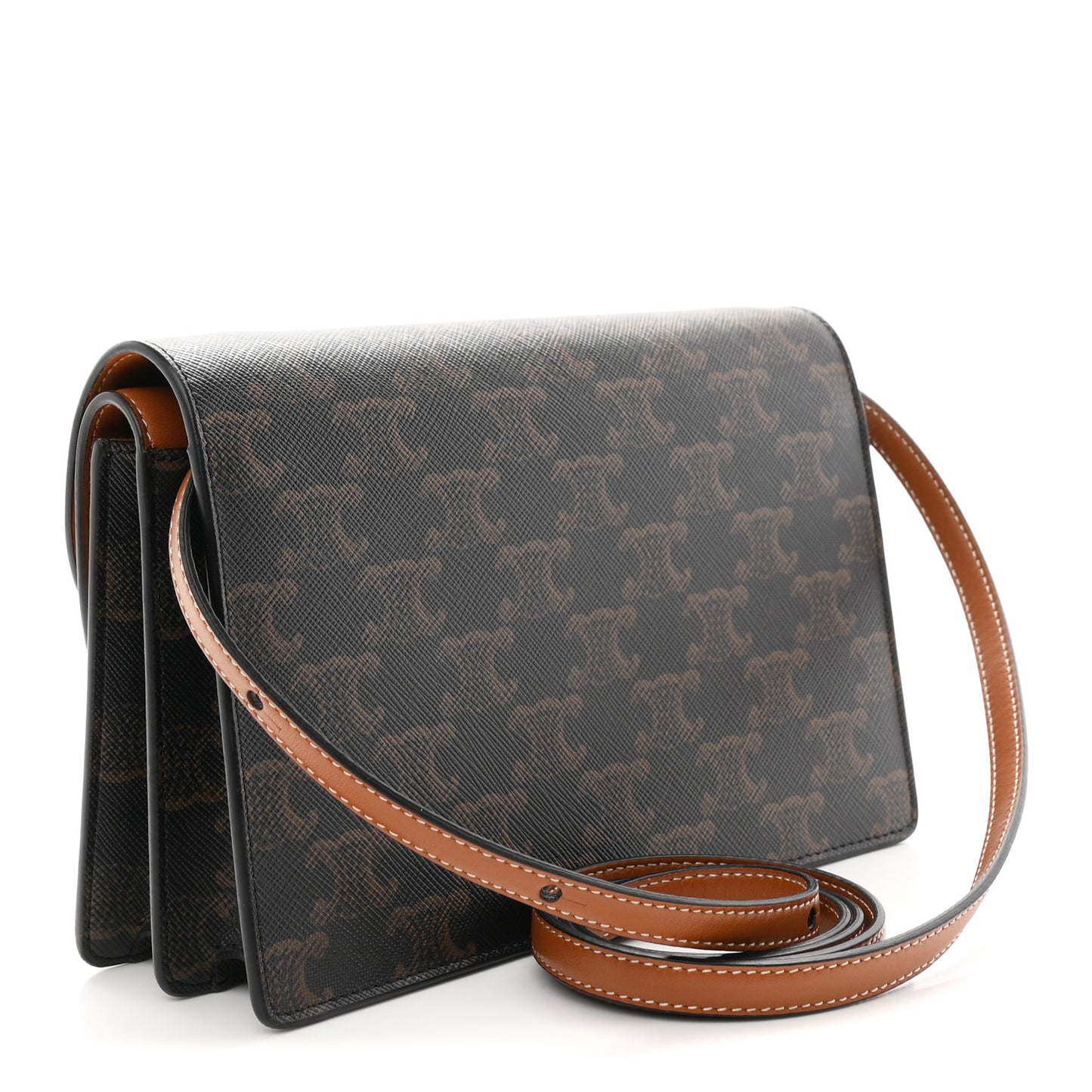 Triomphe Canvas Lambskin Wallet On Strap Tan