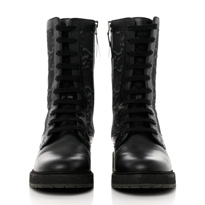 Fendi Vitello Fabric Jacquard Karligraphy Embroidered Womens Combat Boots 37.5 Black 2 of 10