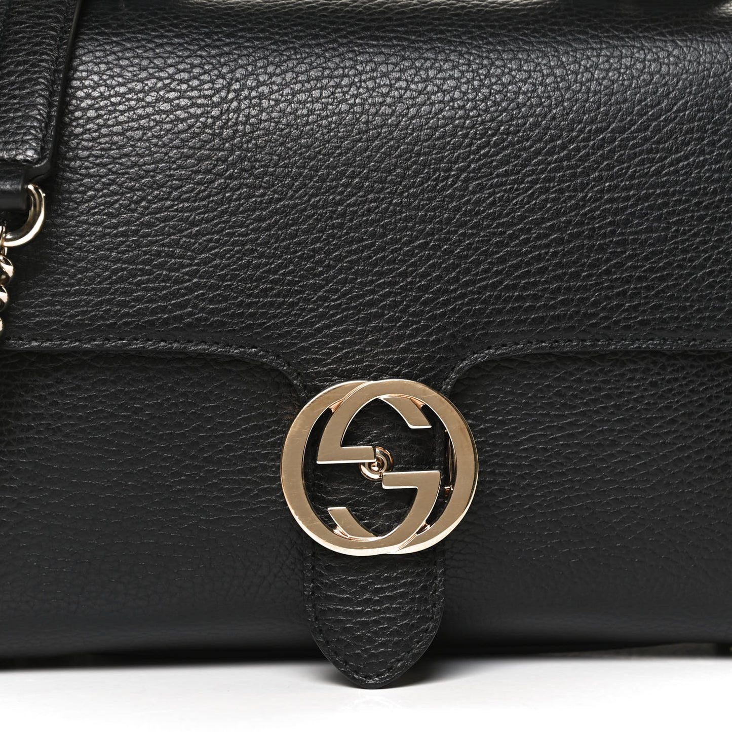 Dollar Calfskin Interlocking G Top Handle Shoulder Bag Black