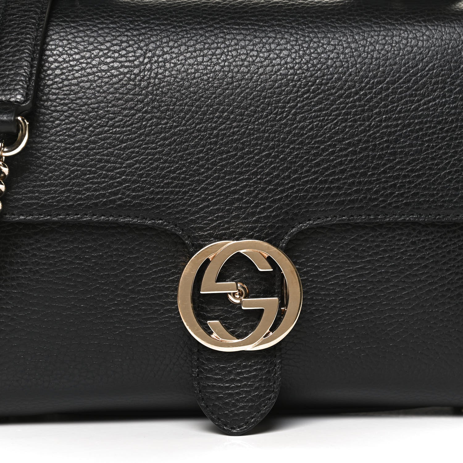 Gucci Dollar Calfskin Interlocking G Top Handle Shoulder Bag Black 9 of 11