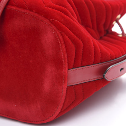 Gucci Velvet Matelasse GG Marmont Bucket Bag Hibiscus Red 11 of 11