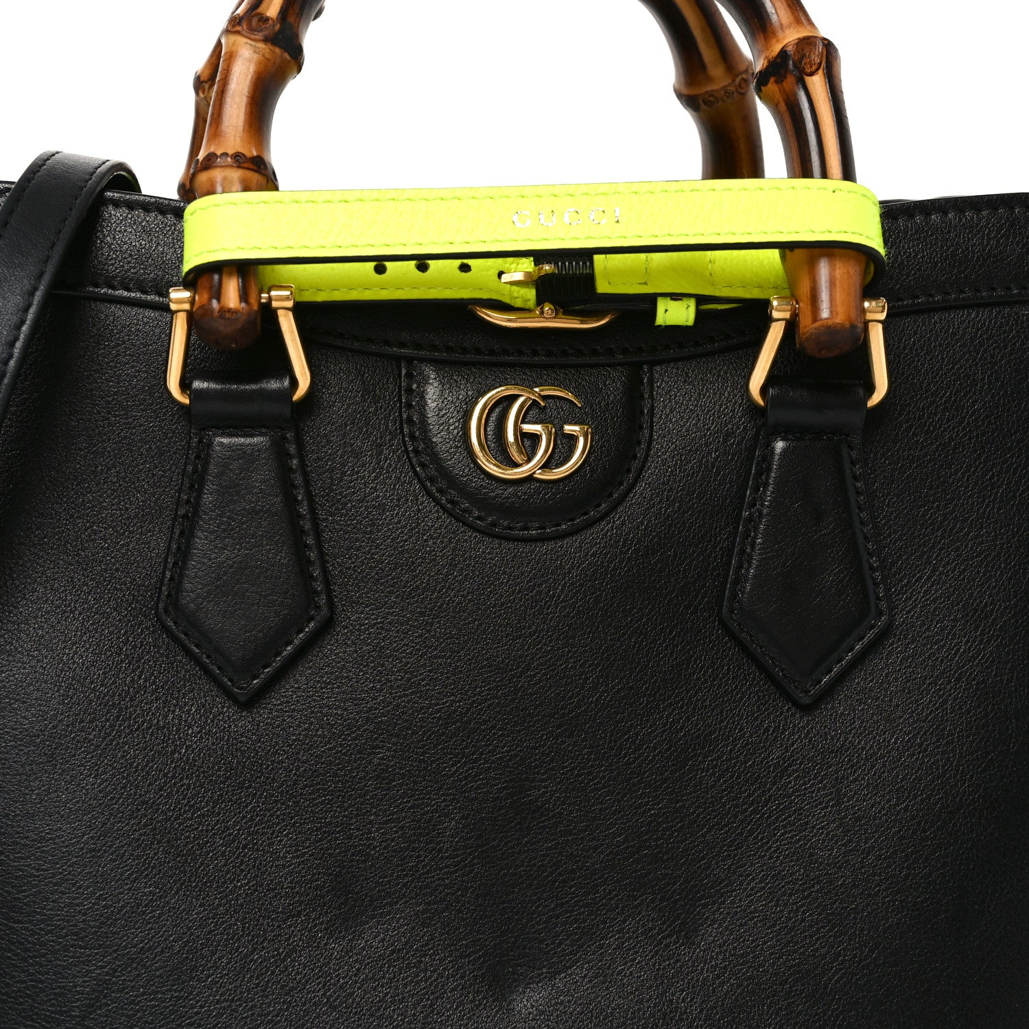 Gucci Calfskin Small Diana Tote Bag Black Yellow Fluo 8 of 12