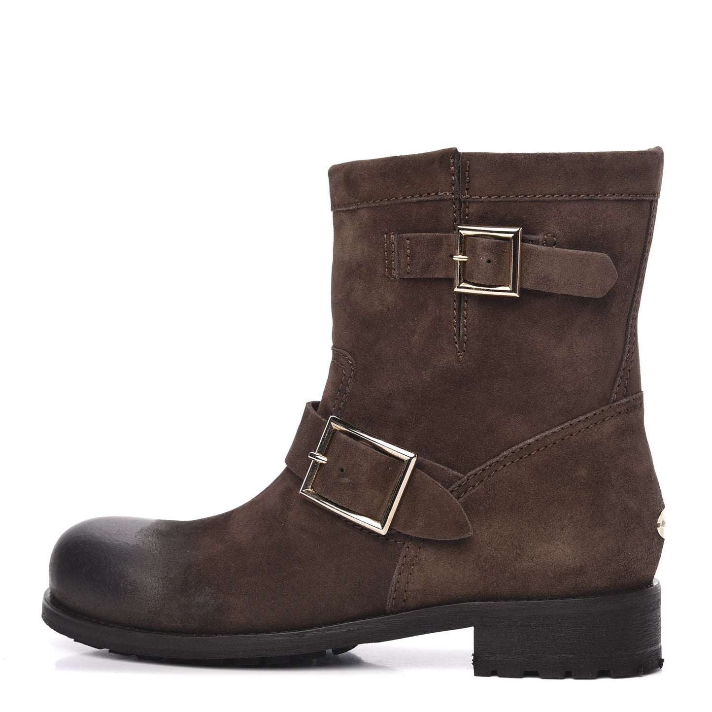 Distressed Waxed Suede Youth Biker Boots 38 Brown