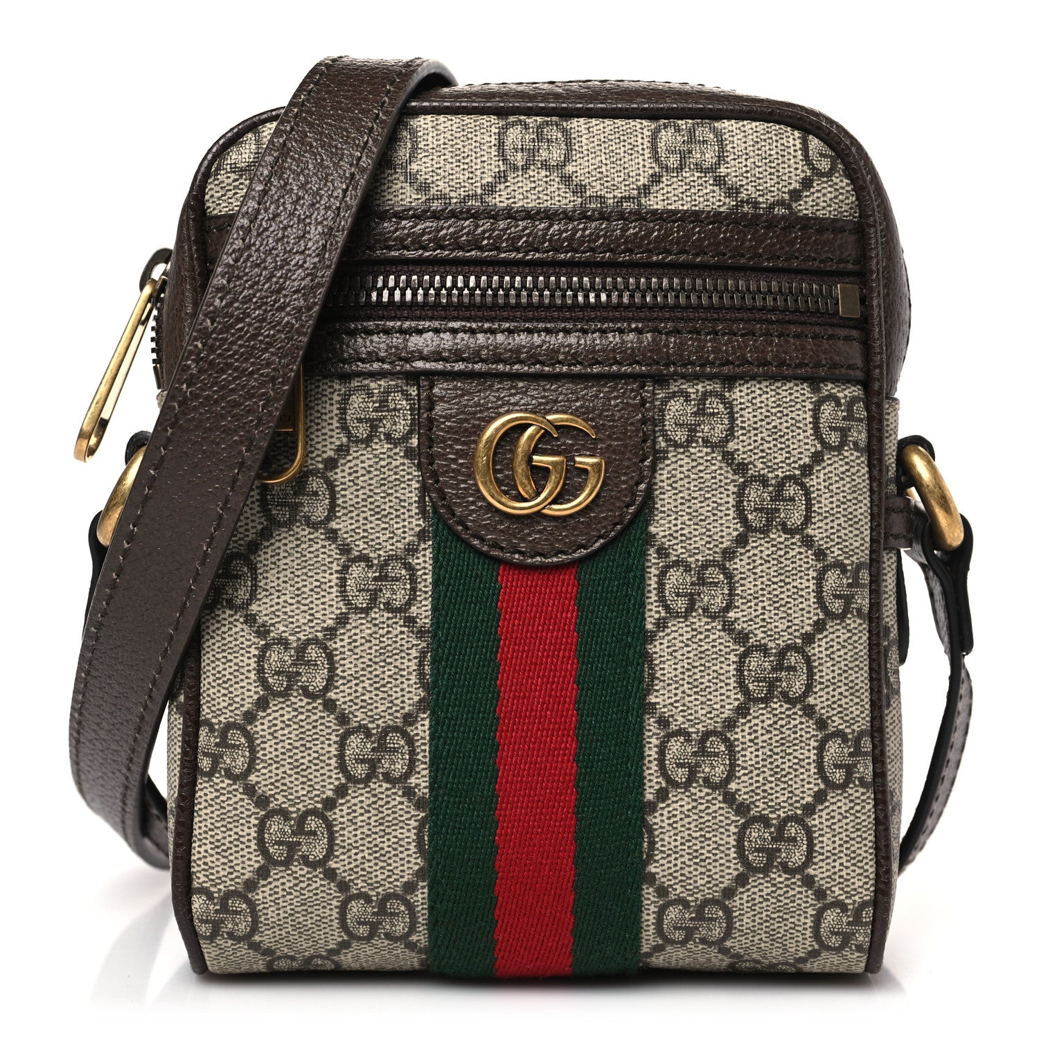 Gucci GG Supreme Monogram Web Mini Ophidia Messenger Brown 1 of 9