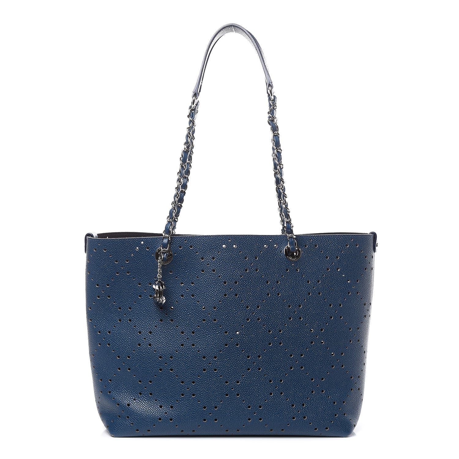 Chanel Perforated Grained Calfskin Small Shopping Tote Navy 3 of 9