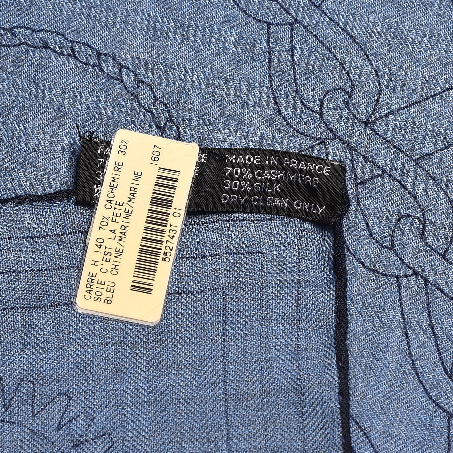 Hermes Cashmere Silk C'Est La Fete Scarf Shawl 140 Bleu Chine Marine 4 of 5