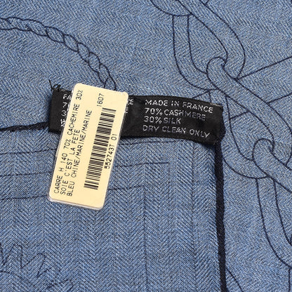 Hermes Cashmere Silk C'Est La Fete Scarf Shawl 140 Bleu Chine Marine 4 of 5