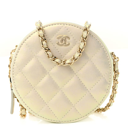 Chanel Iridescent Lambskin Quilted Round Clutch With Chain Ivory 1 of 10