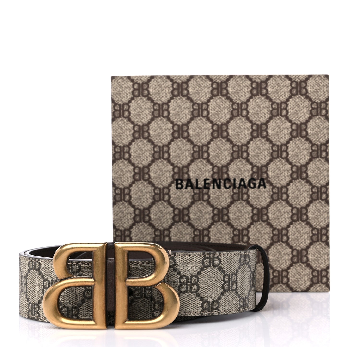 X BALENCIAGA BB Supreme Monogram 40mm Belt 95 38 Beige Ebony Dark Brown